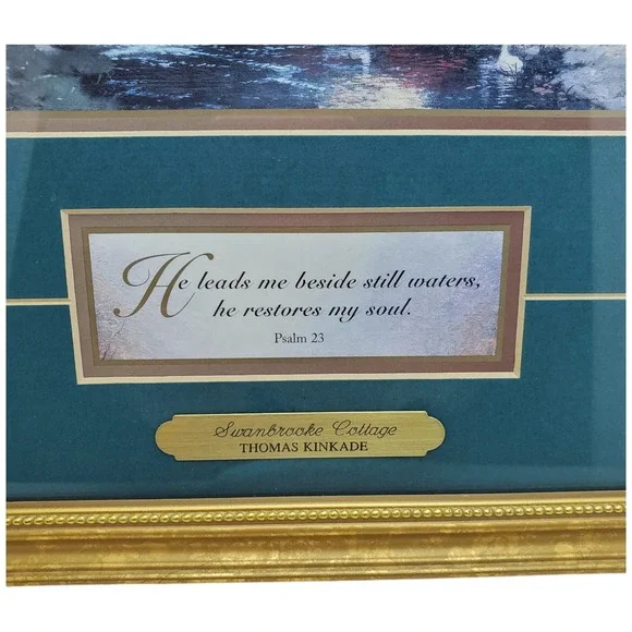 Thomas‎ Kinkade Accent Prints Framed Art Serene Cottage Psalm 23 Gold Frame - Picture 13 of 16